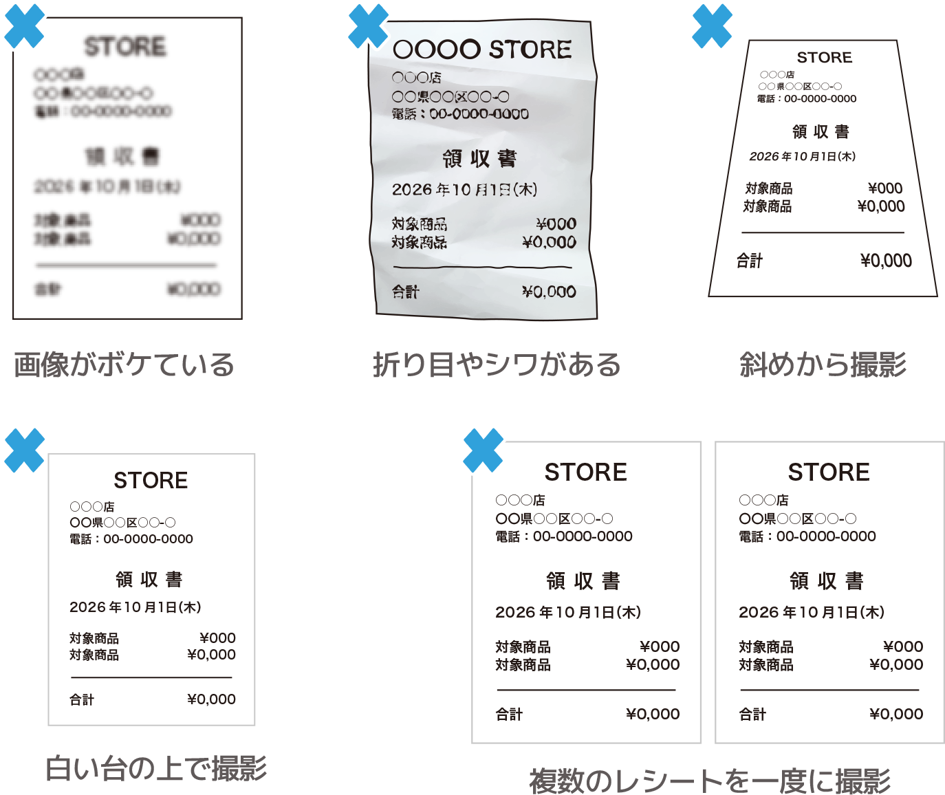 正しく受付できないレシートの例